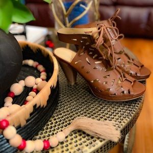 Brown peep toe gladiator lace up sandals